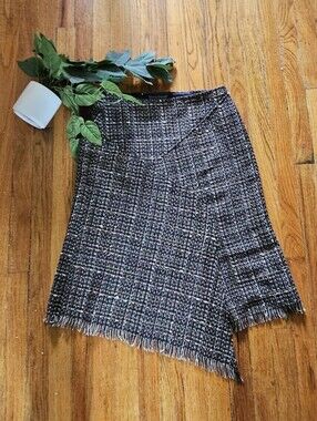 Dialogue y2k size 8 asymmetrical tweed salt and pepper skirt zipper closure feat